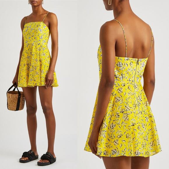 Alice + Olivia Dresses & Skirts - Alice + Olivia Glinda Yellow Floral Cotton Silk Blend Mini Fit and Flare Dress 8